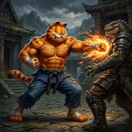 Gigachad Garfield Cat Bodybuilder Fight - Fantasy Character Portrait