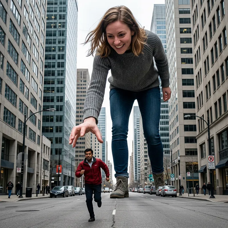 Giantess Woman Eating Tiny Man - Urban Scene