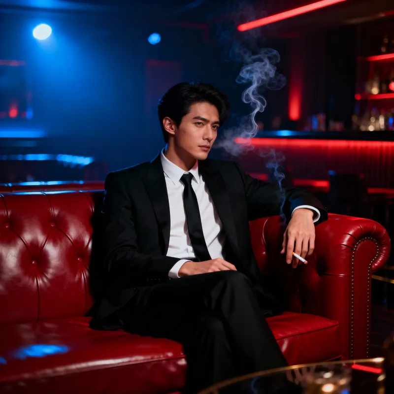 Cinematic Noir: Young Man in a Luxe Lounge Scene