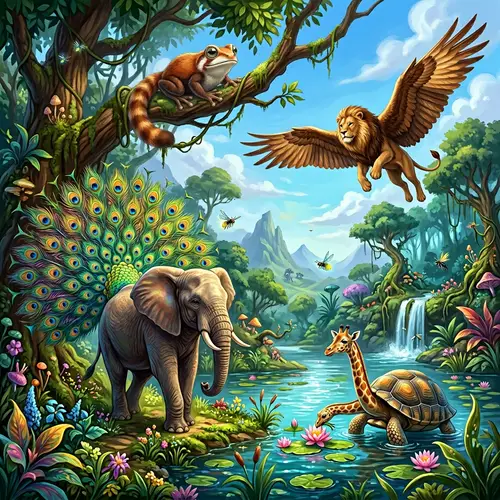 Fantastical Hybrid Animals: Elephant, Lion, Frog, Tortoise