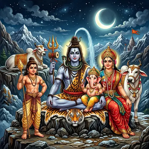 Lord Shiva Family: Divine Hindu Mythology Illustration