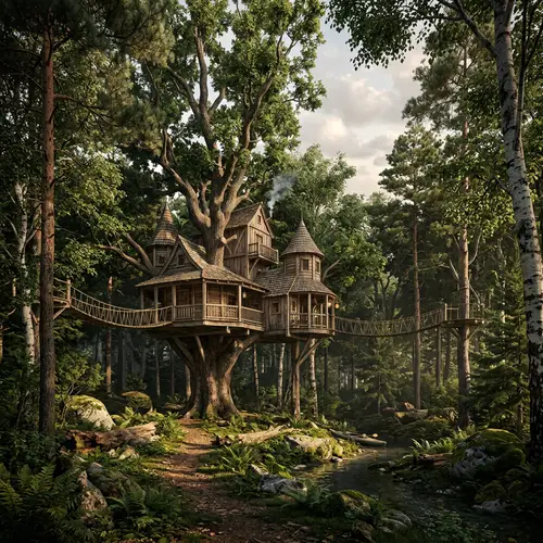 Majestic Tree House in Enchanting Forest | Epic 16K Panoramic Landscape View