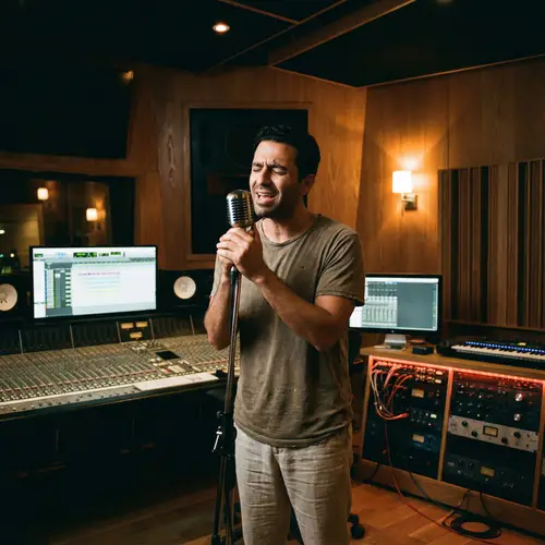 Middle-Eastern Male Singer in Modern Recording Studio