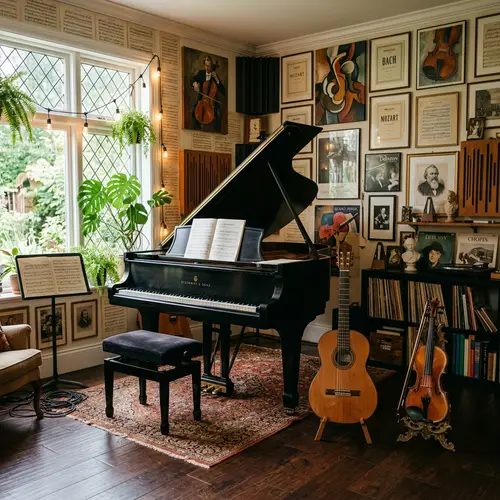 Creative Music Room with Piano, Guitar & Violin