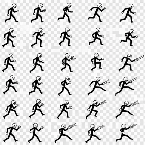 Stickman Sprite Sheet with Movement & Attacks