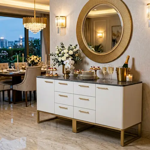 Modern Grey and White Buffet with Gold Legs