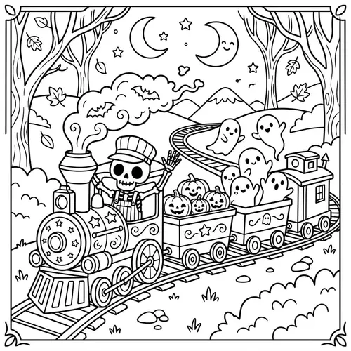 Cute Black-and-White Toy Train Coloring Page