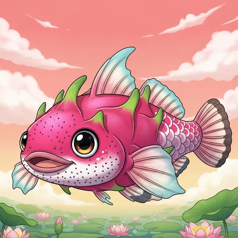 Cute Cartoon Snakehead Fish & Dragon Fruit