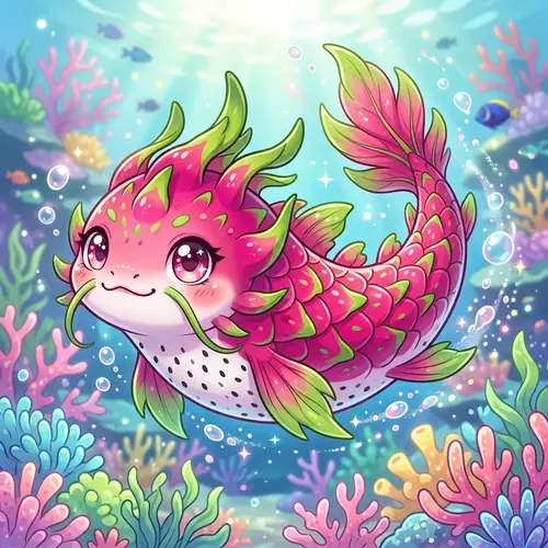 Cute Cartoon Snakehead Fish & Dragon Fruit