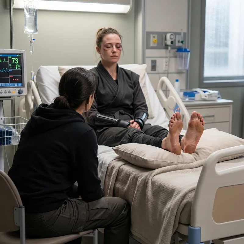 Recovery Checkup: Athletic Ninja in Hospital Bed