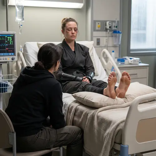 Recovery Checkup: Athletic Ninja in Hospital Bed