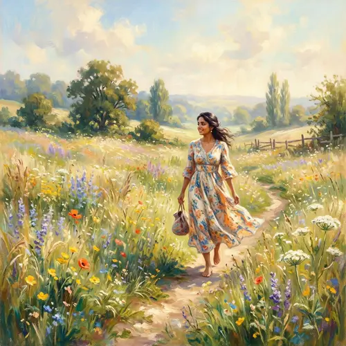 Serene Stroll: Impressionist Style Nature Scene