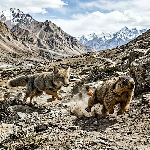 Scared Marmot Evading Tibetan Fox - Wildlife Chase Scene