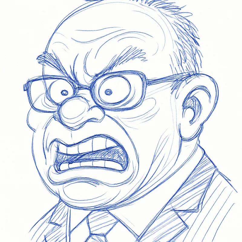 Fun Childish Caricature Art in Blue Ink