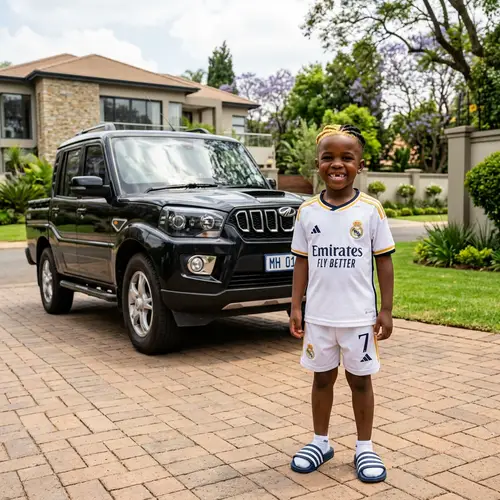 Smiling 5-Year-Old South African Boy in Real Madrid T-Shirt