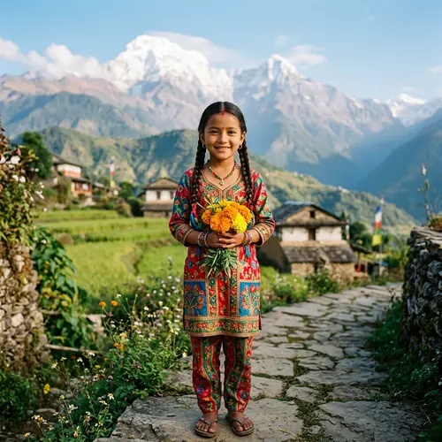 Young Nepali Girl in Colorful Traditional Kurta Suruwal