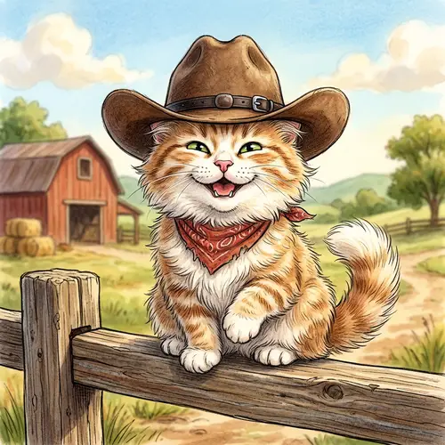 Joyful Domestic Cat with Cowboy Hat - Cute & Playful Feline