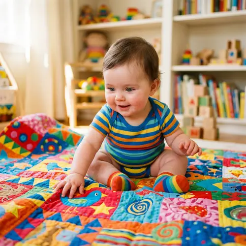 Adorable Baby on Colorful Quilt | Joyful and Vibrant Scene