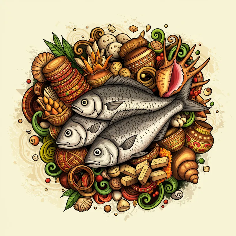 Vibrant Hand-Lettered Art of Hilsa Fish and Sweets