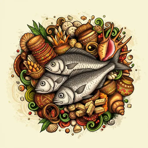 Vibrant Hand-Lettered Art of Hilsa Fish and Sweets