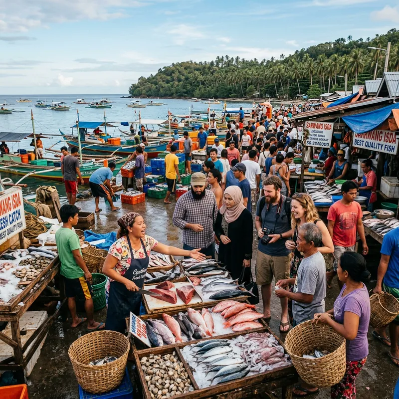 Lively Fish Port in Philippines with Many Buyers | Marine Diversity Scene
