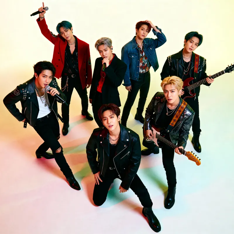 Dynamic Portrait of Seven Energetic Male Performers