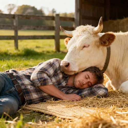 Piker Sleeping Peacefully with a Cow