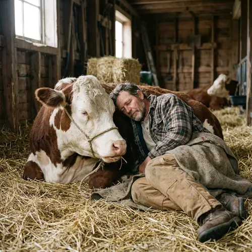 Piker Sleeping Peacefully with a Cow