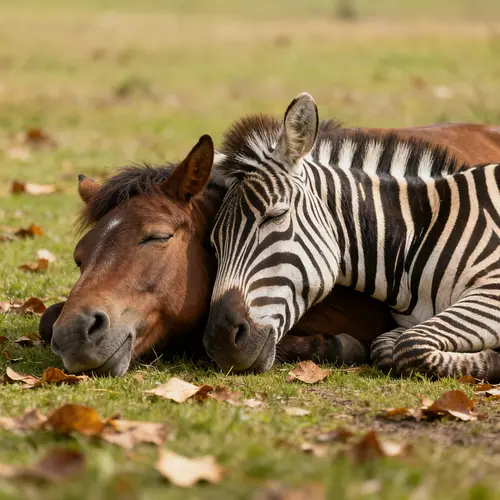 Horse and Zebra Sleeping Together - Lifelike Scene