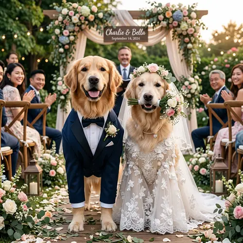 Lifelike Wedding Dogs: Bride and Groom