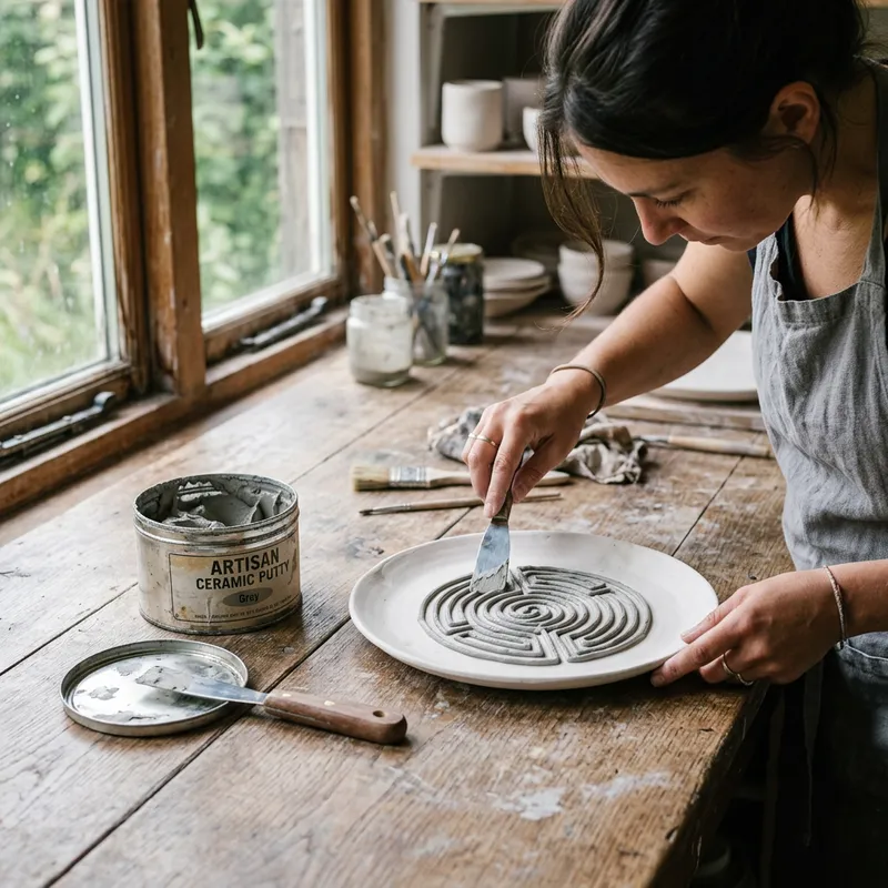 Grey Putty Design on White Plate | Table Setting Ideas