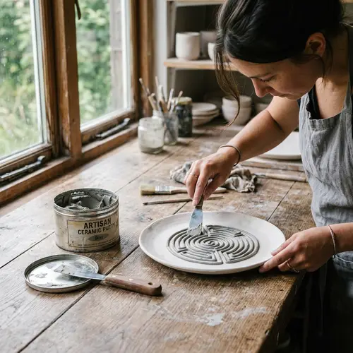Grey Putty Design on White Ceramic Plate | Rustic Table Setting