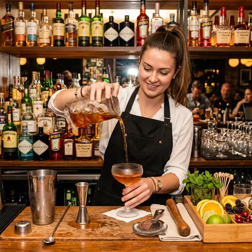 Professional Bartender Mixing Cocktails with Fresh Ingredients