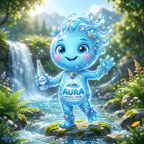 Cute Humanoid Mascot for Unique Mineral Water Brand