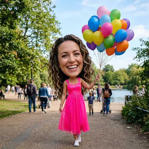 Neon Dress Girl with Balloons in Park