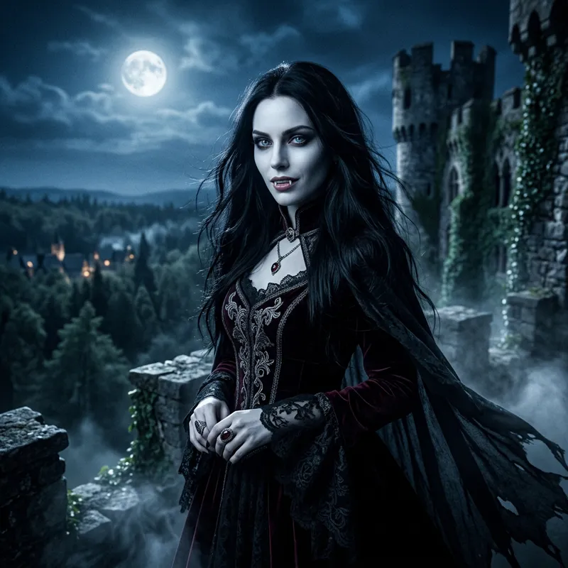 Realistic Dark Fantasy Female Vampire | Mesmerizing Blue Eyes