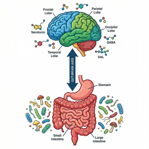 Detailed Gut-Brain Axis Scientific Illustration
