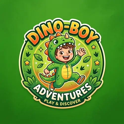 Boy Wearing Dinosaur Costume Logo - Animated Style Design