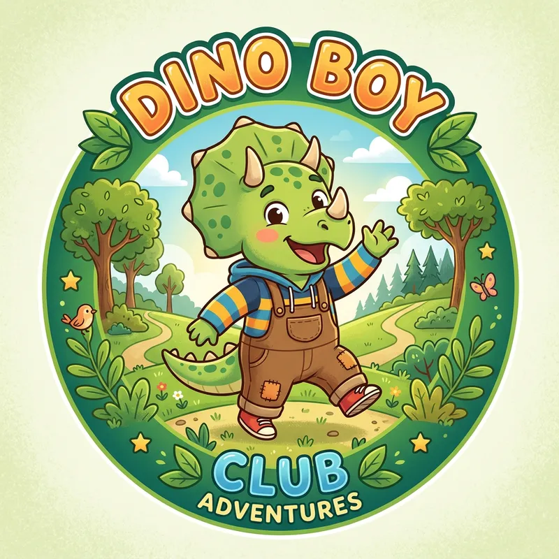 Animated Dinosaur Boy Logo on Green Background Animated Dinosaur Boy Logo on Green Background