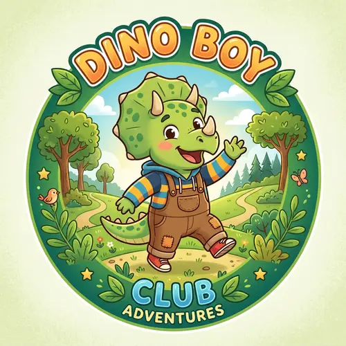 Dinosaur Boy Logo on Green Background