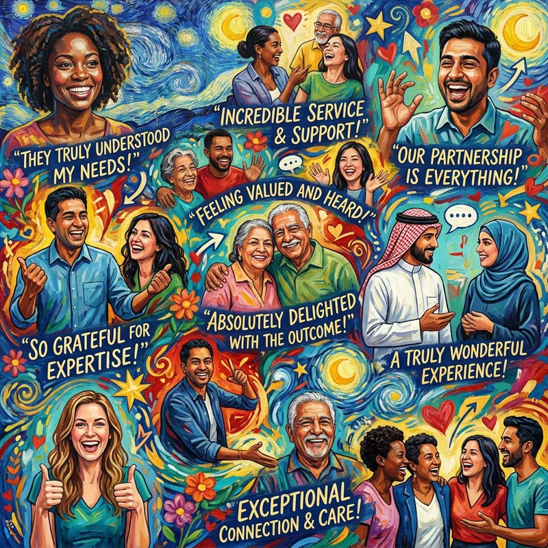 Vibrant Client Satisfaction Collage | Expressive Testimonials