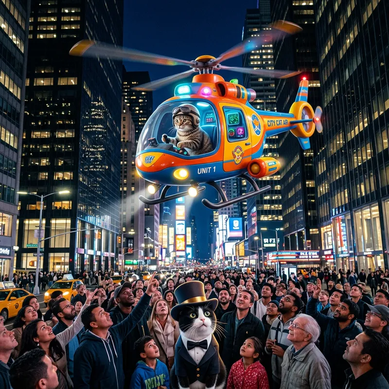Unprecedented Helicopter Cat Spectacle: City Awe