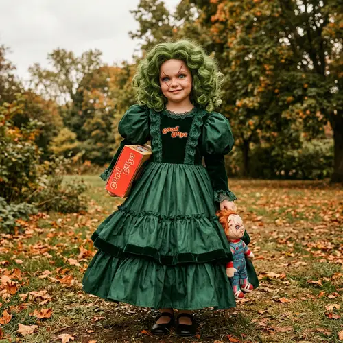 Green Haired Girl in Chucky Costume