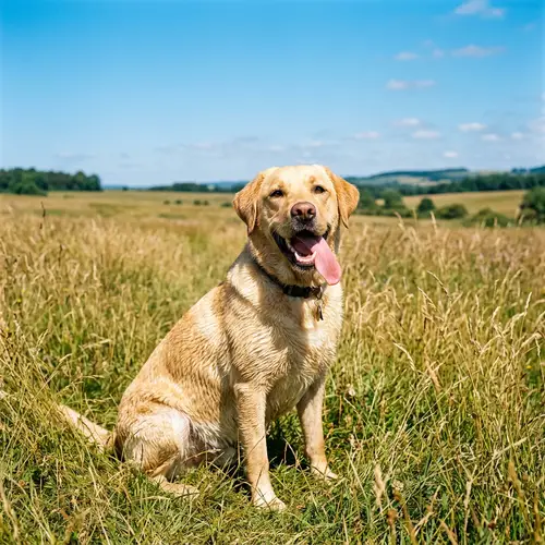 Happy Yellow Dog in Open Field | Outdoor Pet Photography