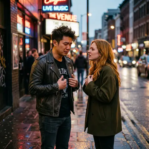 Emotional Confrontation in Urban Setting - Deceptive Scammer Romance