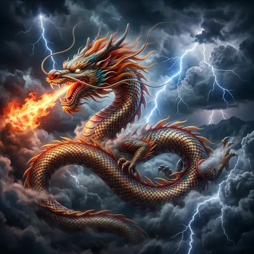 Chinese Dragon in Dramatic Sky | Mystical Creature of Grandeur
