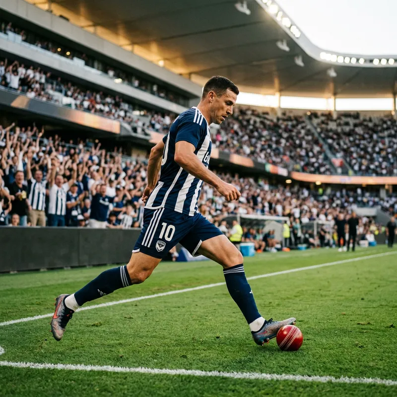 Athletic Soccer Player Skillfully Playing Cricket Ball on Football Pitch