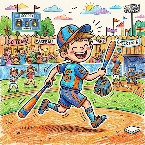 Vibrant Baseball Kid in Crayon World | Sports-Themed Illustration