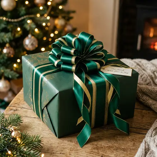 Elegant Gift Box with Swirling Ribbons and Bows