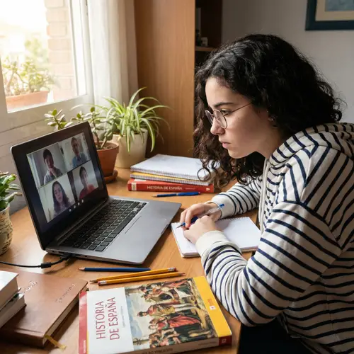 Spanish Teenage Female Student Engaged in Online Lesson